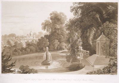 View of the Temple of Suryah and the Fountain of Mahah Doo with a Distant View of the North Side of the Mansion House, Sezincote, engraved by Frederick Christian Lewis Snr. by John Martin